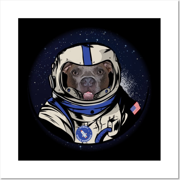 Pitbull Space Engineer Planet Galaxy Moon Landing Funny Wall Art by Rosemarie Guieb Designs